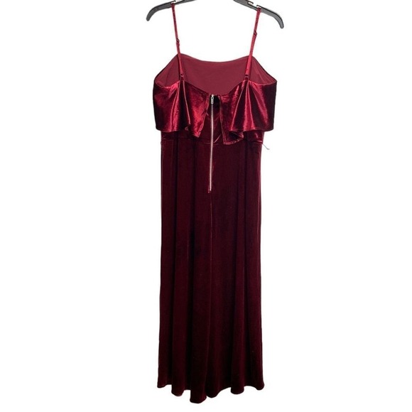 Avec Les Filles Sz 10 Cropped Velvet Jumpsuit Wine Red Boho Cocktail Ruffles - Picture 2 of 4